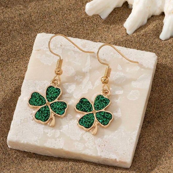Shamrock Four Leaf Clover Earrings - Picture 2 of 4